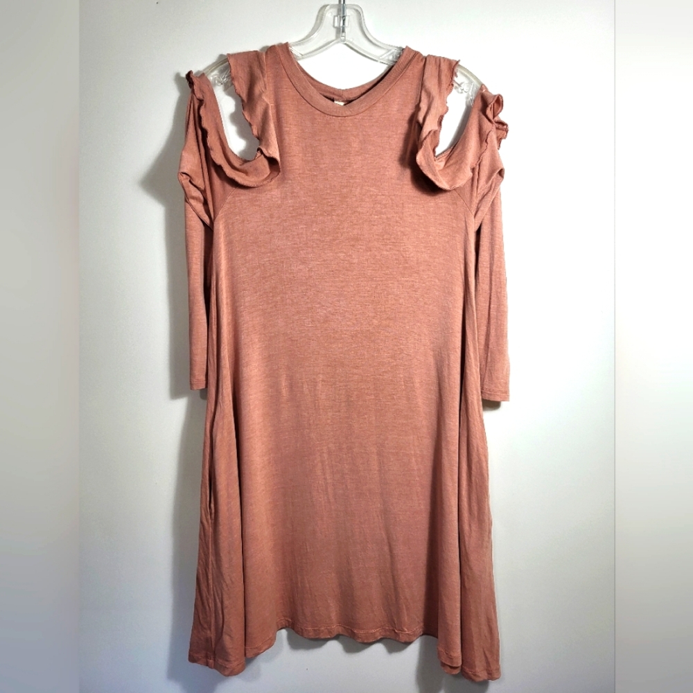 Elan pink jersey mini dress w/peek a boo shoulders women's S #2382